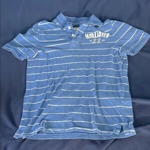 Hollister Blue and White Striped Polo Shirt